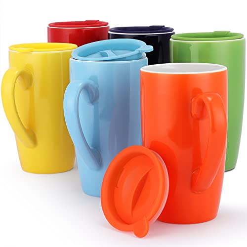 6-Pack Colorful Ceramic Coffee Mug Set with Lids