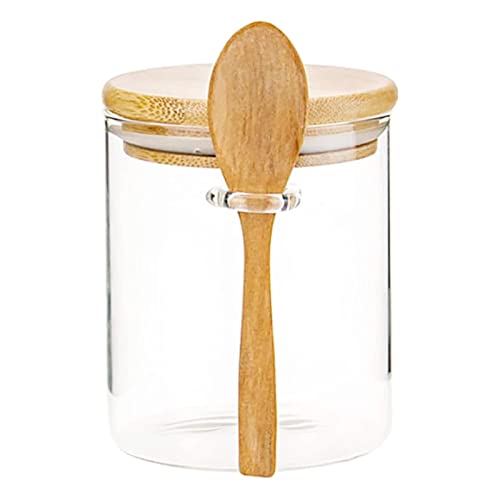 Glass Jars with Bamboo Lids and Spoon Airtight