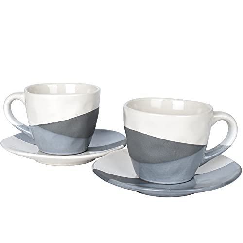 Coffee Cup Mug and Saucer Set of 2 - 9 Oz Grey