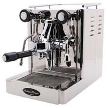 Close-up of the Quickmill Andreja Premium Espresso Machine showcasing its brass-ended Ulka Pump, user-friendly access boiler drain, and polished design, built for professional-grade espresso at home.