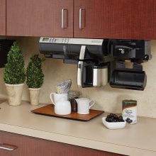 A compact, under-cabinet coffeemaker with a thermal carafe, removable water reservoir, and a sleek stainless steel finish, perfect for small kitchens. 