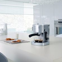 DeLonghi EC330 Espresso & Cappuccino Maker in stainless steel with customizable frother for creating perfect cappuccinos and lattes. 