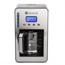 HomeLife 12-Cup Programmable Coffee Maker with anti-drip design, stainless steel finish, and LCD display. 