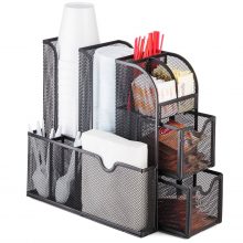 Organized coffee station with the Halter Mesh Coffee Accessories Caddy Organizer featuring 9 compartments and 2 drawers. 