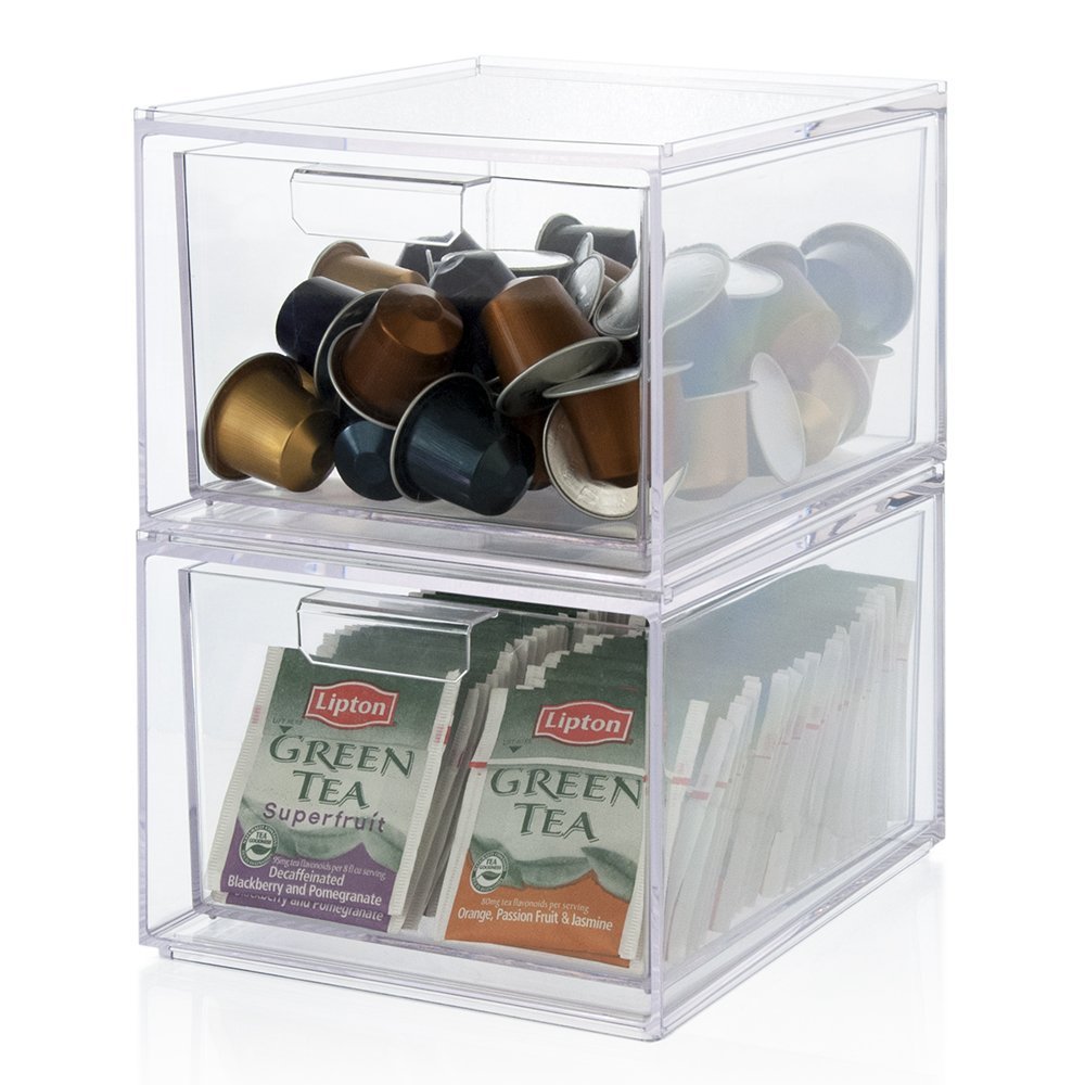 2-Pack Stackable Clear Plastic Coffee Pod Holder and Kitchen Organizer ...