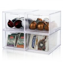 2-Pack Stackable Clear Plastic Coffee Pod Holder and Kitchen Organizer Drawers