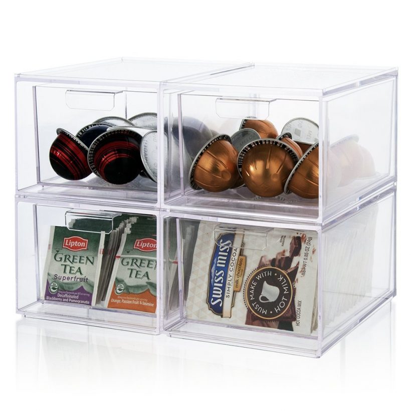 2-Pack Stackable Clear Plastic Coffee Pod Holder and Kitchen Organizer Drawers