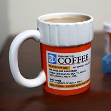 BigMouth Inc Prescription Coffee Mug with a playful prescription label design, 12oz ceramic capacity perfect for caffeine lovers, ideal for gifting, microwave and dishwasher safe, and a fun addition to any kitchen or office space.