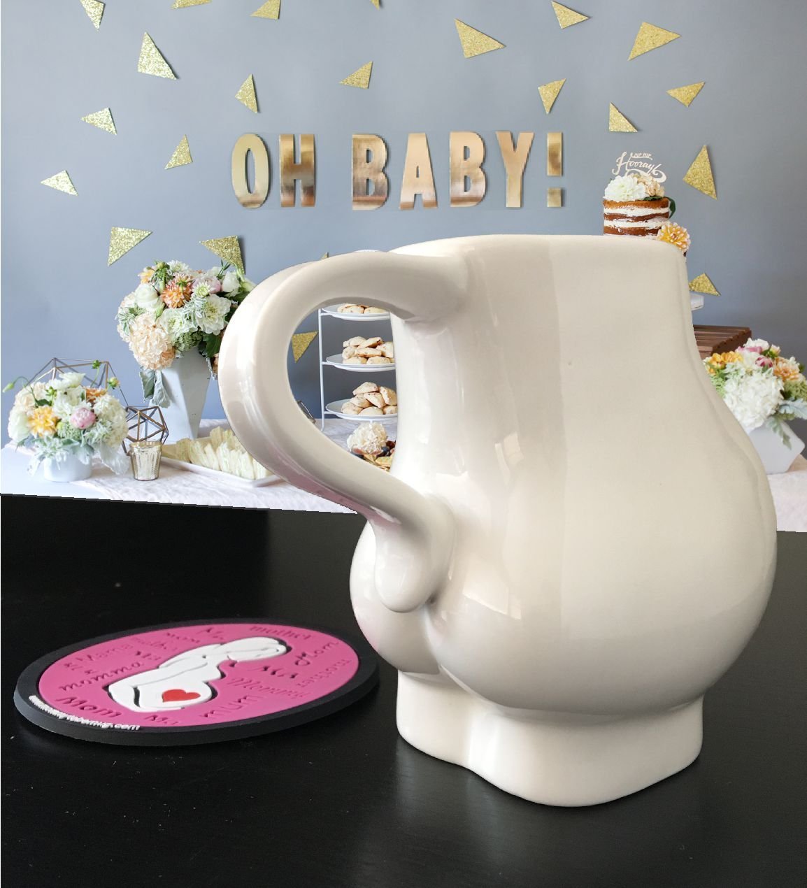 Perfect Funny Creative Baby Shower Gifts and Present Ideas for New Moms Mommy To Be Mug Baby Shower Gifts Idea for Pregnancy and Expecting Mothers 14OZ with BONUS Coaster
