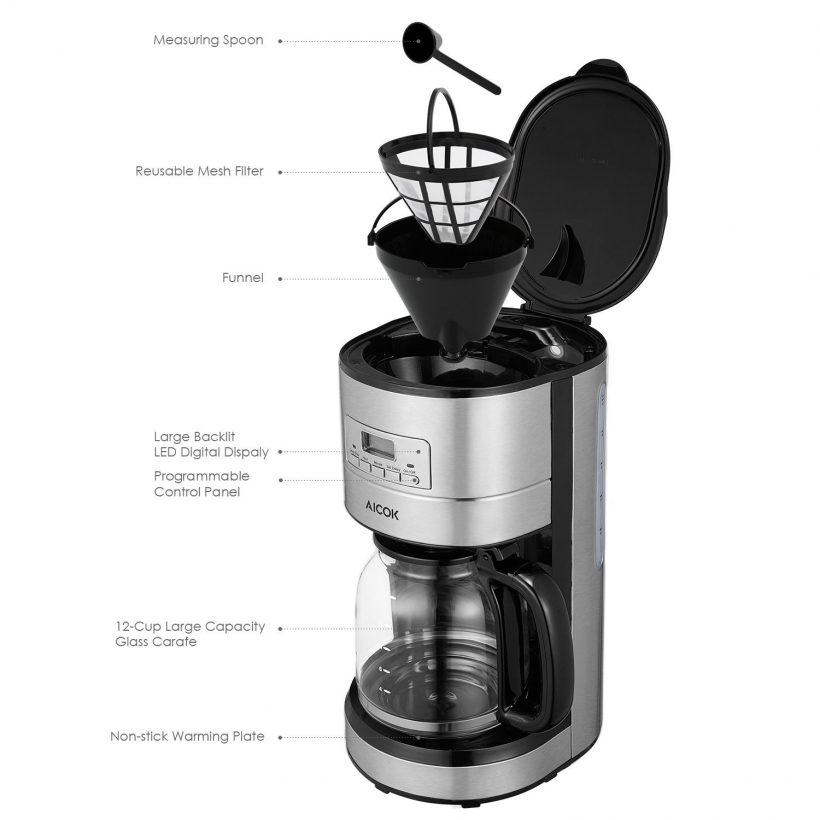 Aicok Coffee Maker , 12 Cups Programmable Coffee Maker with Timer