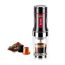 Barsetto Tripresso Portable Espresso Maker with hand pump and coffee cup, designed for travel and outdoor use. 