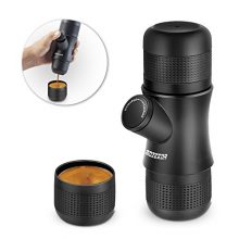 Handheld MOZEEDA portable espresso maker for outdoor and travel use. 
