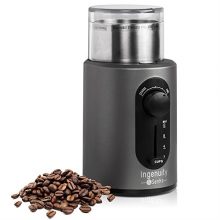 A sleek, compact coffee grinder with a removable bowl, stainless steel blades, and a transparent lid, perfect for coffee beans, spices, and seeds. 