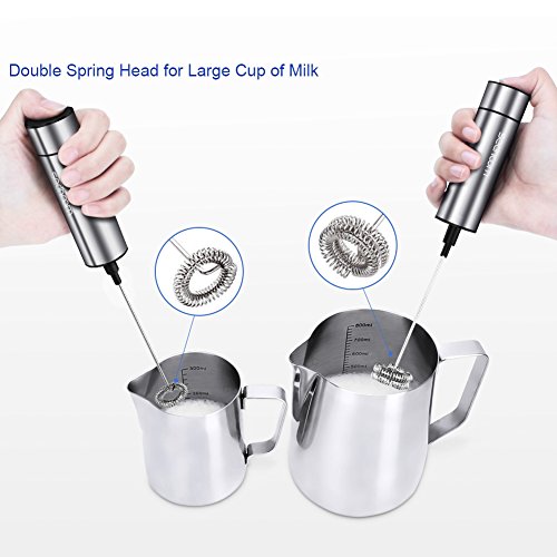 Milk Frother Handheld Double Spring Whisk Head Powerful Electric Spring Metal 
