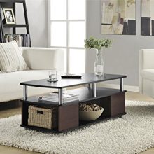 Ameriwood Home Carson Coffee Table with three levels of storage in a stylish two-tone cherry and black finish. 