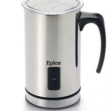 Stainless steel Epica Electric Milk Frother & Heater, producing hot or cold foam for lattes, cappuccinos, and more. 