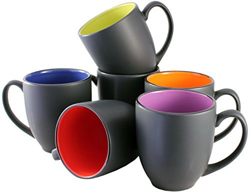 6-Pack, Blue ITI Ceramic C-Handle Hilo Coffee Mugs with Pan Scraper 11 Ounce MBW NW Brands 