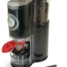 SOLOGRIND 2-in-1 Automatic Burr Coffee Grinder with adjustable grind size and single serve filter adapter.
