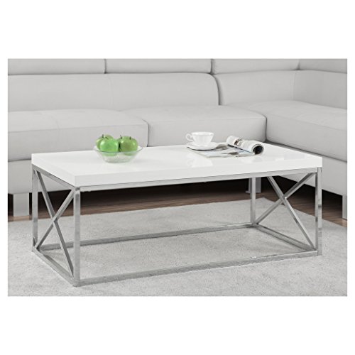 Monarch Specialties Cocktail Table, Chrome Metal, Glossy White