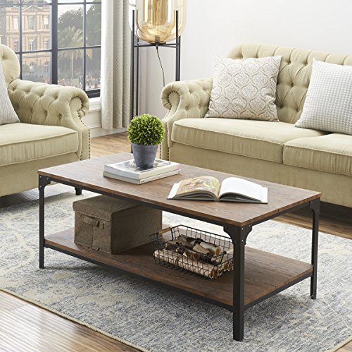 O&K Furniture Industrial Rectangular Coffee Table with Storage Bottom ...