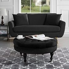 Divano Roma Furniture - Round Tufted Velvet Coffee Table with Casters, Ottoman with Wheels (Black)