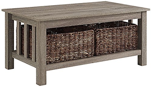 WE Furniture 40" Wood Storage Coffee Table with Totes - Driftwood