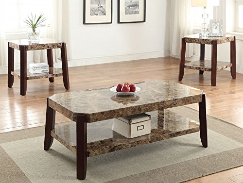 Simple Relax 1PerfectChoice Dacia 3pcs Faux Marble Brown Coffee Table Set