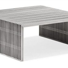 Modern Contemporary Living Room Square Coffee Table, Silver Brushed Stainless Steel.  Overall Product Dimensions : 39 x 38 x 16, Weight (LBS): 103.4 Product Finish: Brushed Stainless Steel. 