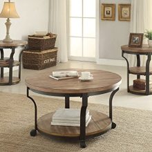 1PerfectChoice Geoff 3pcs Round Oak Black Coffee Table Set