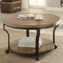 1PerfectChoice Geoff Round Oak Black Coffee Table