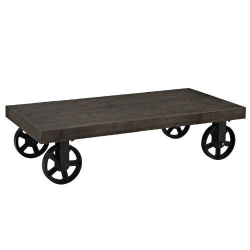 Industrial Wood Coffee Table with Casters