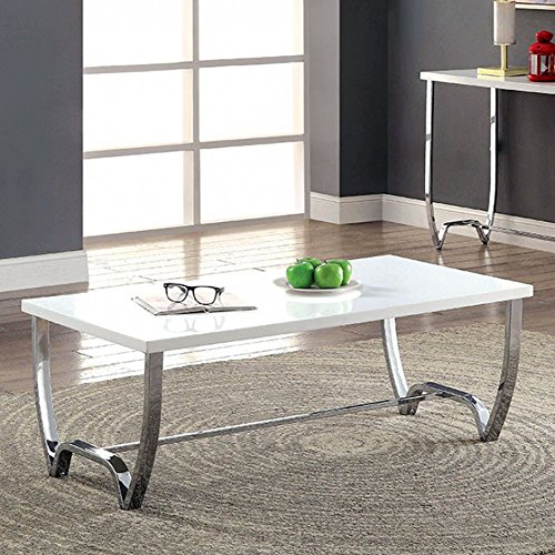 Furniture of America Trina White and Chrome Coffee Table