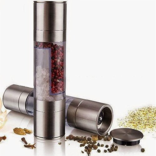 Pepper Grinder, Blackblume Manual Portable Spice 2 in 1 Seasoning Kitchen With Ceramic Grinding Core (Silver)