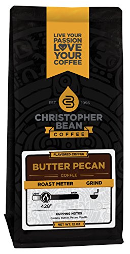 Christopher Bean Coffee Flavored Ground Coffee, Butter Pecan, 12 Ounce