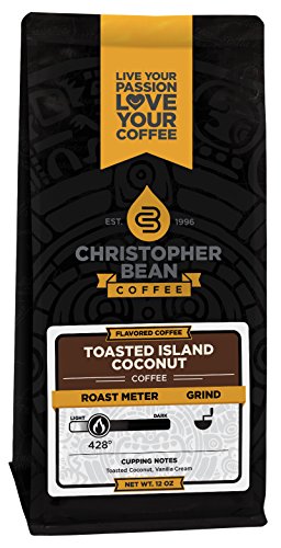 Christopher Bean Coffee Flavored Whole Bean Coffee, Toasted Island Coconut, 12 Ounce