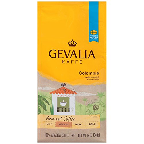 GEVALIA Colombian Coffee, Medium Roast, Ground, 12 Ounce, (Pack of 6)