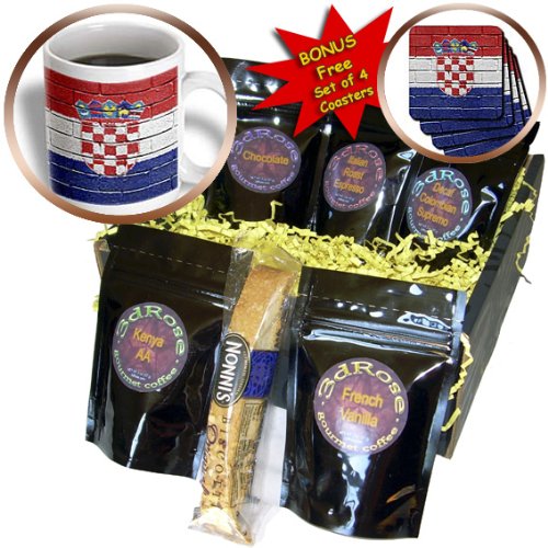3dRose National Flag of Croatia Painted Onto a Brick Wall Croatian Coffee Gift Basket, Multi
