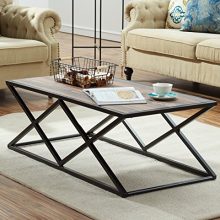 O&K Furniture Industrial Coffee Table for Living Room, Modern Cocktail Table With X Metal Legs, Vintage Brown,1-Pcs