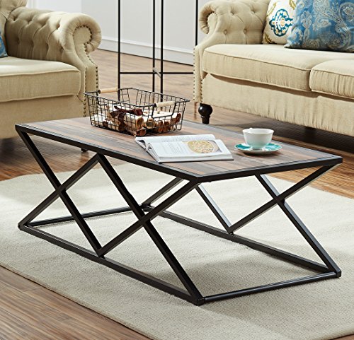 O&K Furniture Industrial Coffee Table for Living Room, Modern Cocktail Table With X Metal Legs, Vintage Brown,1-Pcs