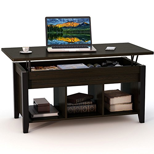 Tribesigns Lift Top Coffee Table with Hidden Storage Compartment and Lower Shelf for Living Room (Dark Teak)