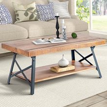 Harper&Bright Designs Lindor Collection 43" Wood Coffee Table with Metal Legs