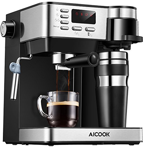 Aicook Espresso and Coffee Machine, 3 in 1 Combination 15Bar Espresso Machine and Single Serve Coffee Maker
