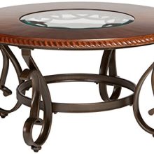 Ashley Furniture Signature Design - Gambrey Traditional Round Cocktail Table with Glass Inlay - Reddish Brown