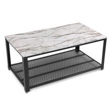 SONGMICS Faux Marble Coffee Table, Cocktail Table Storage Shelf Living Room, Easy Assembly