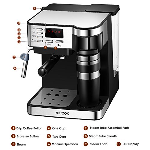 2 in 1 Commercial Fully Automatic Coffee Grinder Integrated American Drip  Coffee Pot 3 Levels 1.2L Water Tank With Led Dispaly