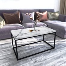 Roomfitters White Marble Print Coffee Table, Upgraded Water Resistant Version, Accent Rectangular Cocktail Table with Black Metal Box Frame