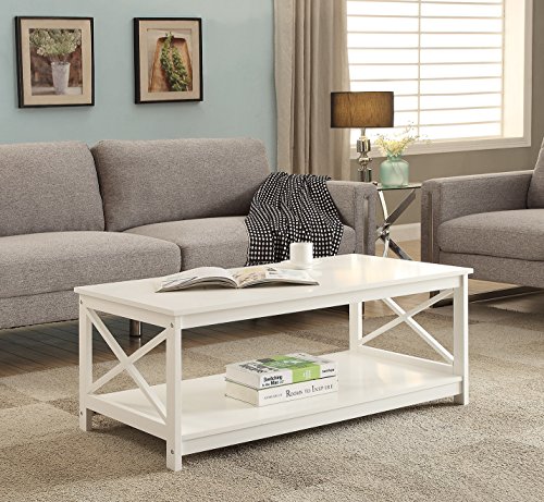 White Finish X-Design Wooden Cocktail Coffee Table Shelf