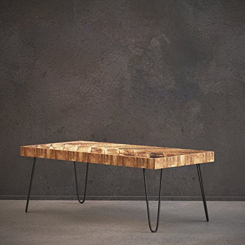 Mindful Living Solid Wood Coffee Table with Chevron Pattern and Midcentury Modern Legs