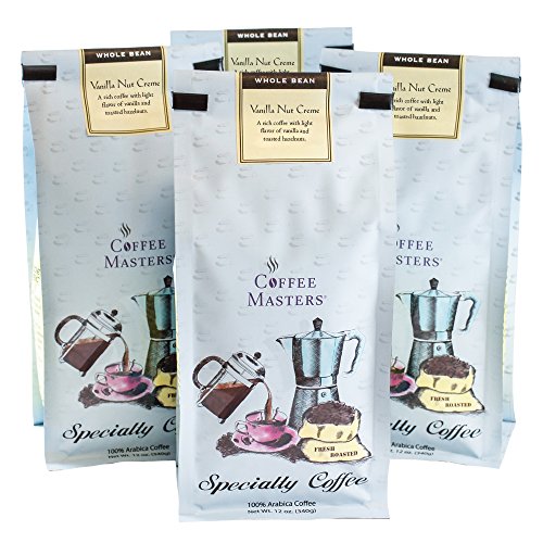 Coffee Masters Flavored Coffee, Vanilla Nut Creme Whole Bean, 12-Ounce Bags (Pack of 4)