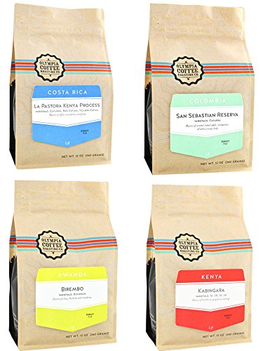 Olympia Coffee "Sampler Pack of 4 Single Origin Coffees" Medium Roasted Organic Whole Bean Coffee - 1 Pound Bag